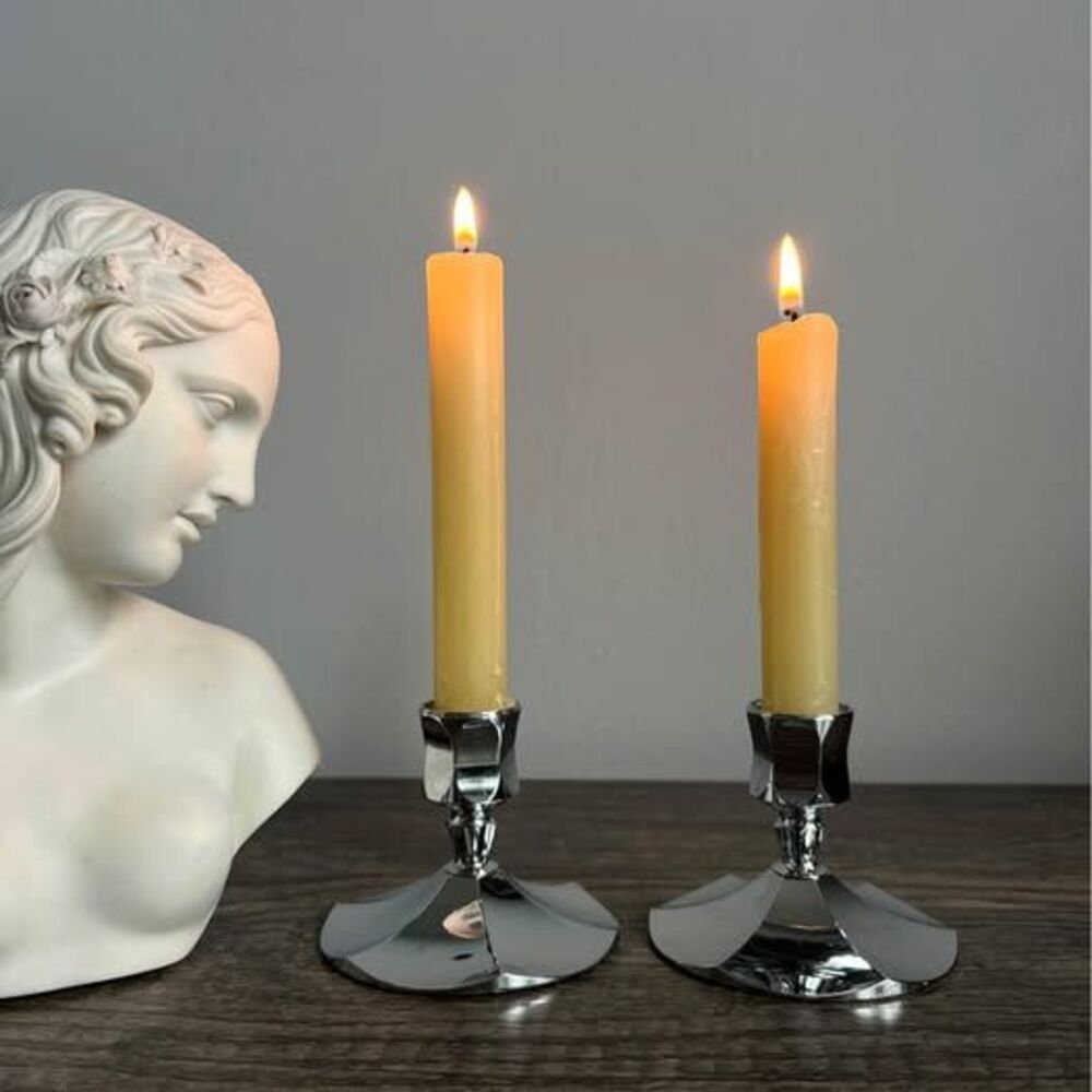 Pair of Vintage Silver-colored Metal Candle Holders